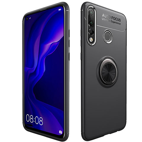 Custodia Silicone Ultra Sottile Morbida Cover con Magnetico Anello Supporto per Huawei P30 Lite XL Nero