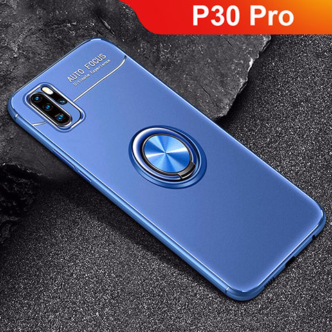 Custodia Silicone Ultra Sottile Morbida Cover con Magnetico Anello Supporto per Huawei P30 Pro Blu