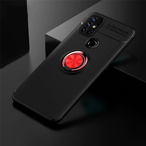 Custodia Silicone Ultra Sottile Morbida Cover con Magnetico Anello Supporto per OnePlus Nord N10 5G Rosso e Nero