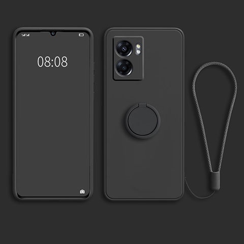 Custodia Silicone Ultra Sottile Morbida Cover con Magnetico Anello Supporto per OnePlus Nord N300 5G Nero