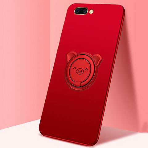 Custodia Silicone Ultra Sottile Morbida Cover con Magnetico Anello Supporto per Oppo A12e Rosso