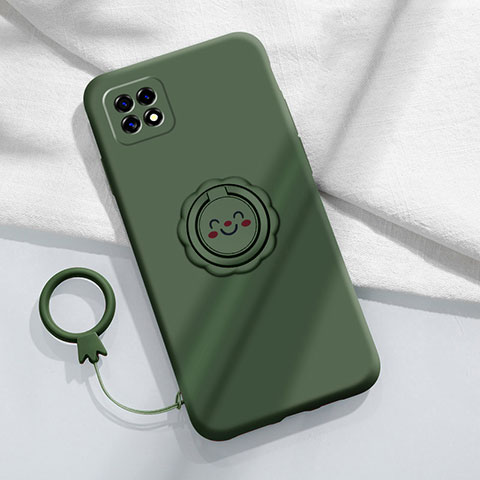 Custodia Silicone Ultra Sottile Morbida Cover con Magnetico Anello Supporto per Oppo A53 5G Verde