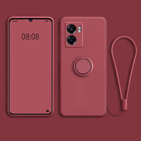 Custodia Silicone Ultra Sottile Morbida Cover con Magnetico Anello Supporto per Oppo A57 5G Rosso