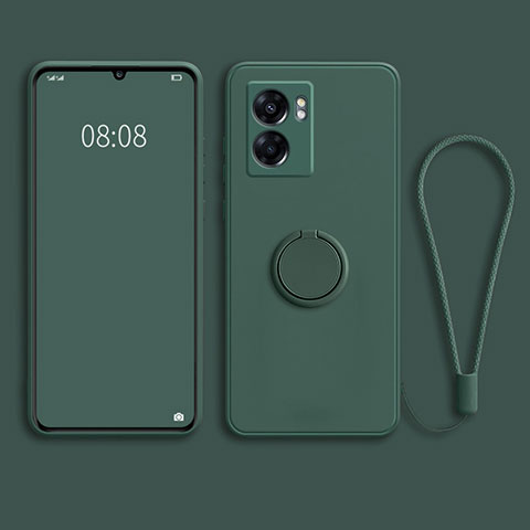 Custodia Silicone Ultra Sottile Morbida Cover con Magnetico Anello Supporto per Oppo A57 5G Verde