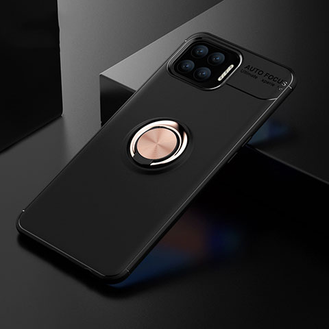 Custodia Silicone Ultra Sottile Morbida Cover con Magnetico Anello Supporto per Oppo A93 Oro e Nero