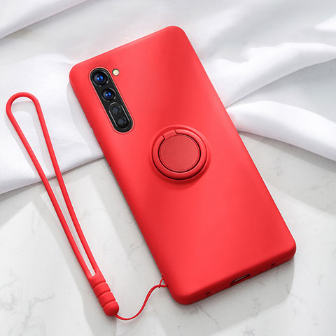 Custodia Silicone Ultra Sottile Morbida Cover con Magnetico Anello Supporto per Oppo F15 Rosso