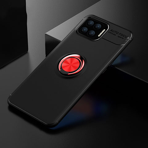 Custodia Silicone Ultra Sottile Morbida Cover con Magnetico Anello Supporto per Oppo F17 Pro Rosso e Nero