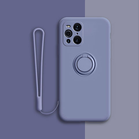 Custodia Silicone Ultra Sottile Morbida Cover con Magnetico Anello Supporto per Oppo Find X3 5G Grigio Lavanda