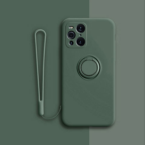 Custodia Silicone Ultra Sottile Morbida Cover con Magnetico Anello Supporto per Oppo Find X3 5G Verde Notte