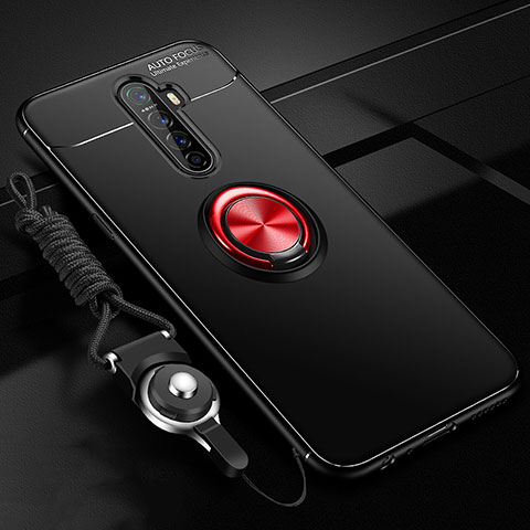 Custodia Silicone Ultra Sottile Morbida Cover con Magnetico Anello Supporto per Oppo Reno Ace Rosso e Nero