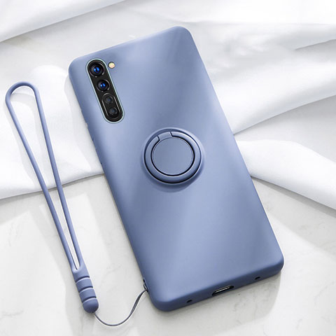 Custodia Silicone Ultra Sottile Morbida Cover con Magnetico Anello Supporto per Oppo Reno3 Grigio