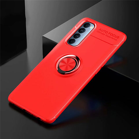 Custodia Silicone Ultra Sottile Morbida Cover con Magnetico Anello Supporto per Oppo Reno4 Pro 4G Rosso