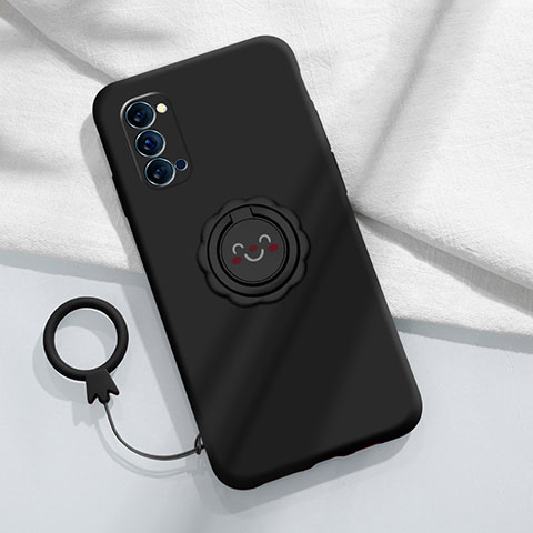 Custodia Silicone Ultra Sottile Morbida Cover con Magnetico Anello Supporto per Oppo Reno4 Pro 5G Nero