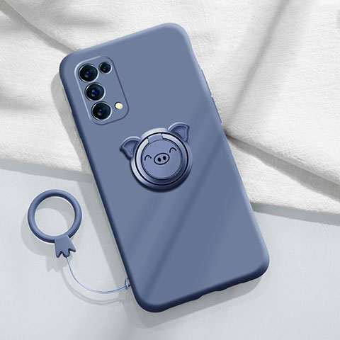 Custodia Silicone Ultra Sottile Morbida Cover con Magnetico Anello Supporto per Oppo Reno5 Pro 5G Grigio Lavanda