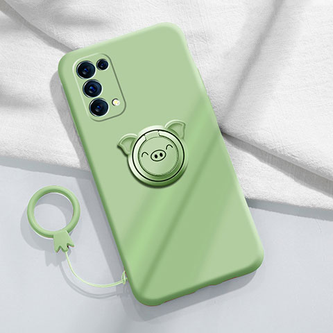 Custodia Silicone Ultra Sottile Morbida Cover con Magnetico Anello Supporto per Oppo Reno5 Pro 5G Verde