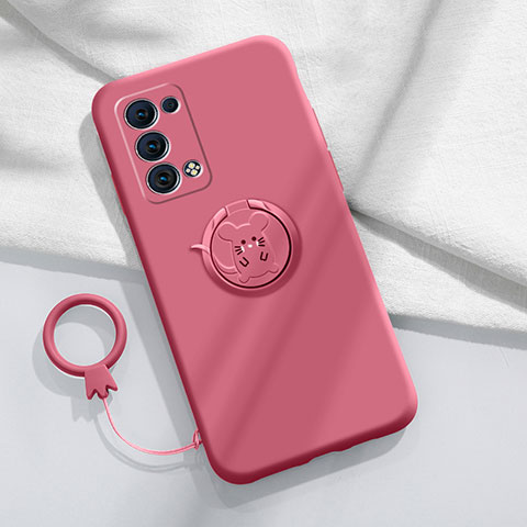 Custodia Silicone Ultra Sottile Morbida Cover con Magnetico Anello Supporto per Oppo Reno6 Pro 5G Rosso