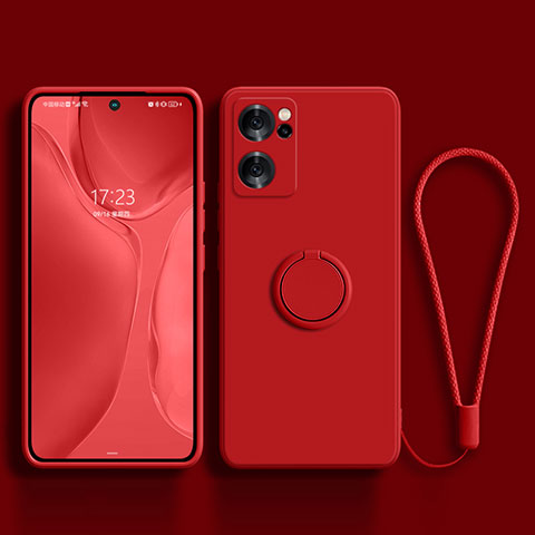 Custodia Silicone Ultra Sottile Morbida Cover con Magnetico Anello Supporto per Oppo Reno7 SE 5G Rosso