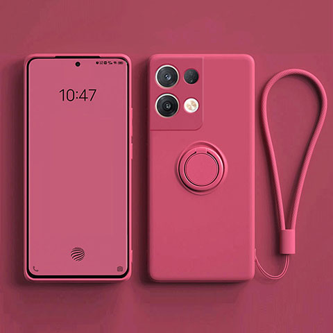 Custodia Silicone Ultra Sottile Morbida Cover con Magnetico Anello Supporto per Oppo Reno8 5G Rosa Caldo