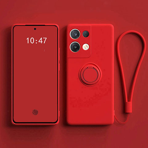 Custodia Silicone Ultra Sottile Morbida Cover con Magnetico Anello Supporto per Oppo Reno8 5G Rosso