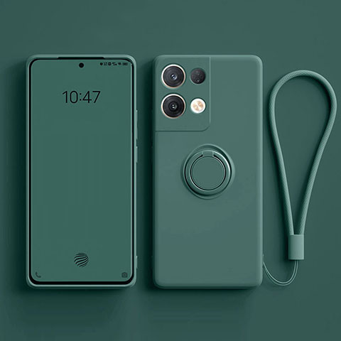 Custodia Silicone Ultra Sottile Morbida Cover con Magnetico Anello Supporto per Oppo Reno8 Pro+ Plus 5G Verde Notte