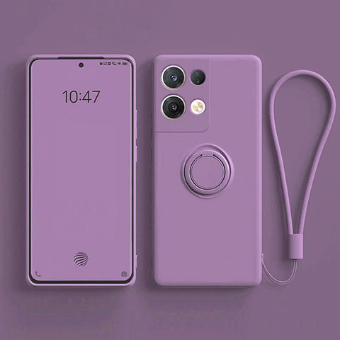 Custodia Silicone Ultra Sottile Morbida Cover con Magnetico Anello Supporto per Oppo Reno8 Pro+ Plus 5G Viola