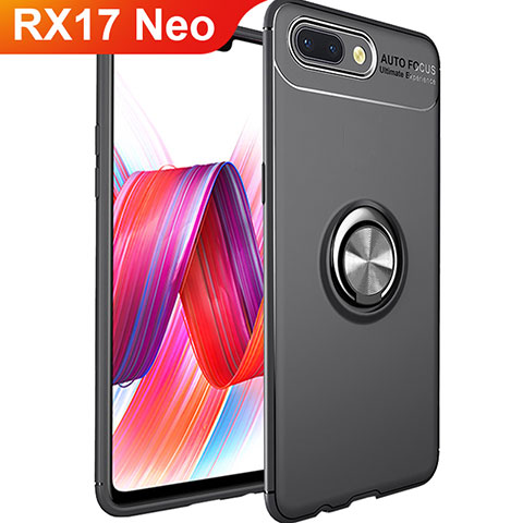 Custodia Silicone Ultra Sottile Morbida Cover con Magnetico Anello Supporto per Oppo RX17 Neo Nero