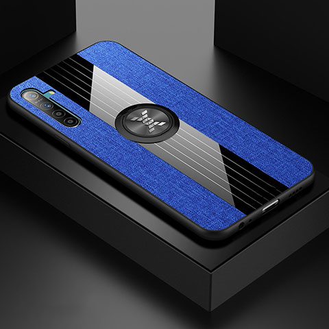 Custodia Silicone Ultra Sottile Morbida Cover con Magnetico Anello Supporto per Realme XT Blu