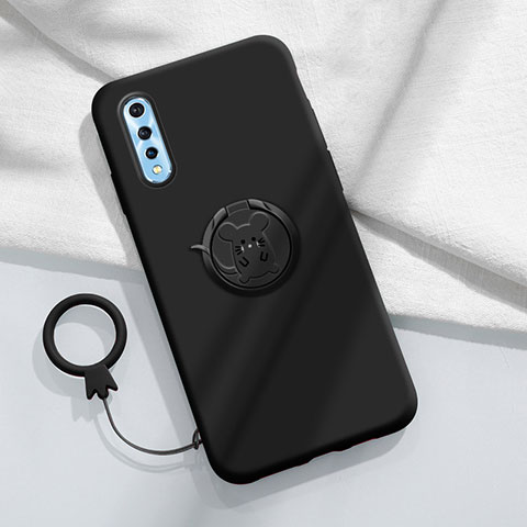 Custodia Silicone Ultra Sottile Morbida Cover con Magnetico Anello Supporto per Vivo Y7s Nero