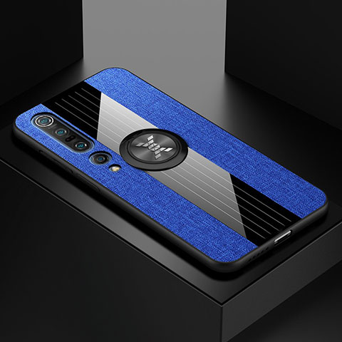 Custodia Silicone Ultra Sottile Morbida Cover con Magnetico Anello Supporto per Xiaomi Mi 10 Pro Blu