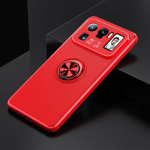 Custodia Silicone Ultra Sottile Morbida Cover con Magnetico Anello Supporto per Xiaomi Mi 11 Ultra 5G Rosso