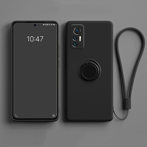 Custodia Silicone Ultra Sottile Morbida Cover con Magnetico Anello Supporto per Xiaomi Mi 12 5G Nero