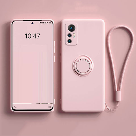 Custodia Silicone Ultra Sottile Morbida Cover con Magnetico Anello Supporto per Xiaomi Mi 12 Pro 5G Rosa