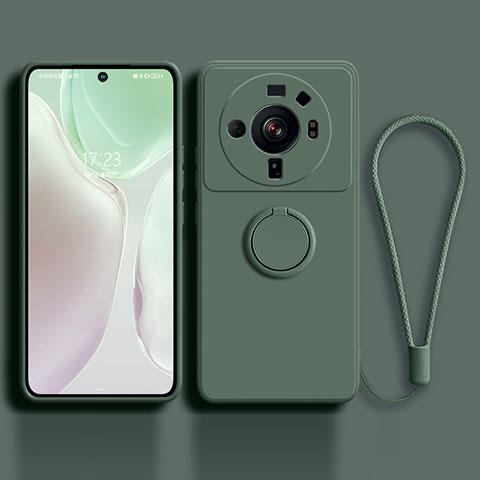 Custodia Silicone Ultra Sottile Morbida Cover con Magnetico Anello Supporto per Xiaomi Mi 12S Ultra 5G Verde