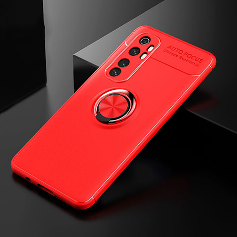 Custodia Silicone Ultra Sottile Morbida Cover con Magnetico Anello Supporto per Xiaomi Mi Note 10 Lite Rosso