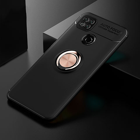 Custodia Silicone Ultra Sottile Morbida Cover con Magnetico Anello Supporto per Xiaomi POCO C3 Oro e Nero