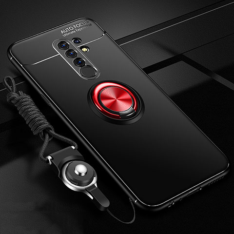 Custodia Silicone Ultra Sottile Morbida Cover con Magnetico Anello Supporto per Xiaomi Redmi 9 Prime India Rosso e Nero