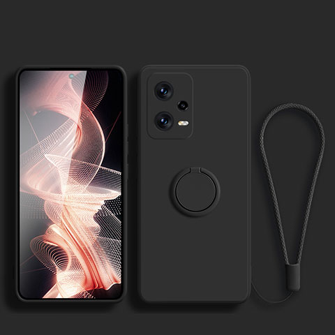 Custodia Silicone Ultra Sottile Morbida Cover con Magnetico Anello Supporto per Xiaomi Redmi Note 12 Pro+ Plus 5G Nero