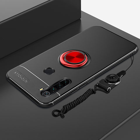 Custodia Silicone Ultra Sottile Morbida Cover con Magnetico Anello Supporto per Xiaomi Redmi Note 8 (2021) Rosso e Nero