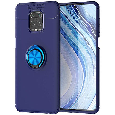 Custodia Silicone Ultra Sottile Morbida Cover con Magnetico Anello Supporto per Xiaomi Redmi Note 9 Pro Max Blu