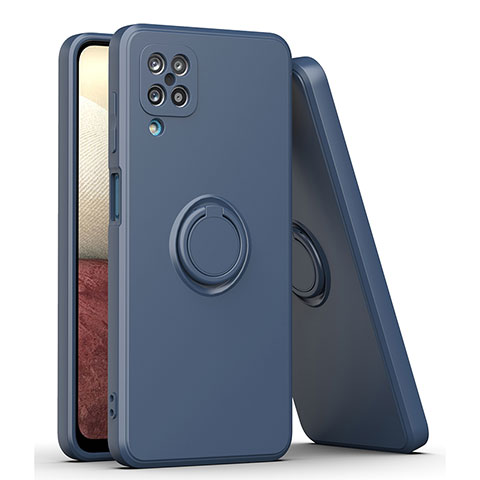Custodia Silicone Ultra Sottile Morbida Cover con Magnetico Anello Supporto QW1 per Samsung Galaxy A12 5G Blu