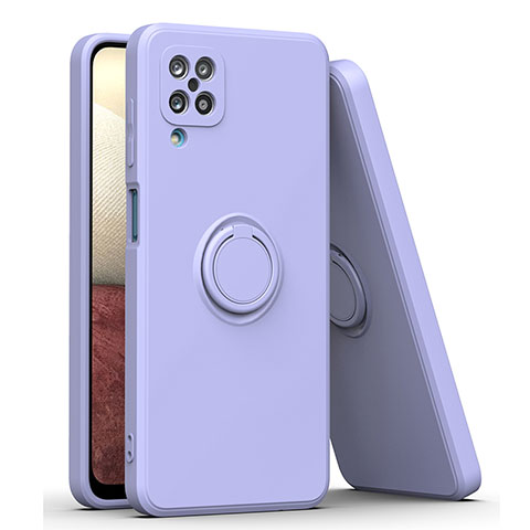 Custodia Silicone Ultra Sottile Morbida Cover con Magnetico Anello Supporto QW1 per Samsung Galaxy A12 Nacho Grigio Lavanda