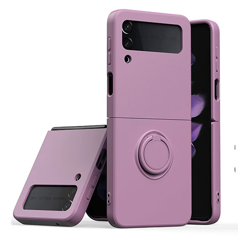 Custodia Silicone Ultra Sottile Morbida Cover con Magnetico Anello Supporto QW1 per Samsung Galaxy Z Flip3 5G Viola