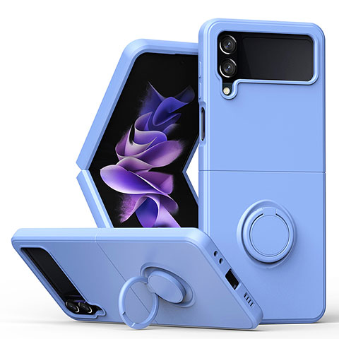 Custodia Silicone Ultra Sottile Morbida Cover con Magnetico Anello Supporto QW1 per Samsung Galaxy Z Flip4 5G Cielo Blu