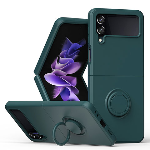 Custodia Silicone Ultra Sottile Morbida Cover con Magnetico Anello Supporto QW1 per Samsung Galaxy Z Flip4 5G Verde Notte