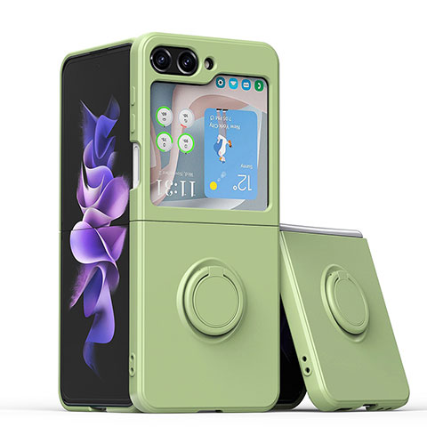 Custodia Silicone Ultra Sottile Morbida Cover con Magnetico Anello Supporto QW1 per Samsung Galaxy Z Flip5 5G Verde Pastello