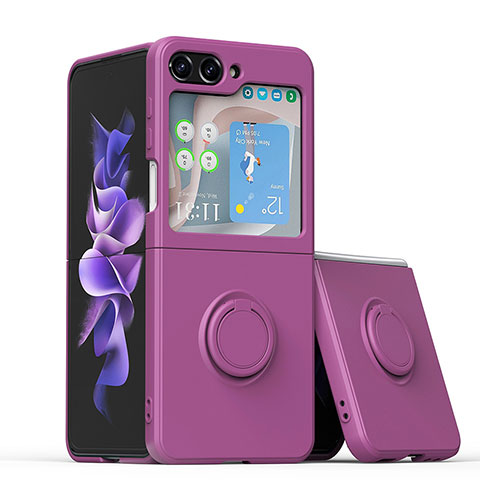 Custodia Silicone Ultra Sottile Morbida Cover con Magnetico Anello Supporto QW1 per Samsung Galaxy Z Flip5 5G Viola