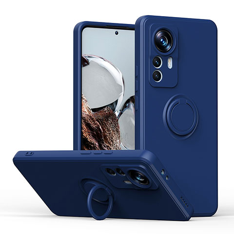 Custodia Silicone Ultra Sottile Morbida Cover con Magnetico Anello Supporto QW1 per Xiaomi Mi 12T Pro 5G Blu