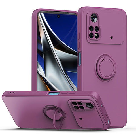 Custodia Silicone Ultra Sottile Morbida Cover con Magnetico Anello Supporto QW1 per Xiaomi Poco M4 Pro 4G Viola