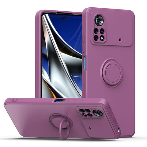 Custodia Silicone Ultra Sottile Morbida Cover con Magnetico Anello Supporto QW1 per Xiaomi Poco X4 Pro 5G Viola