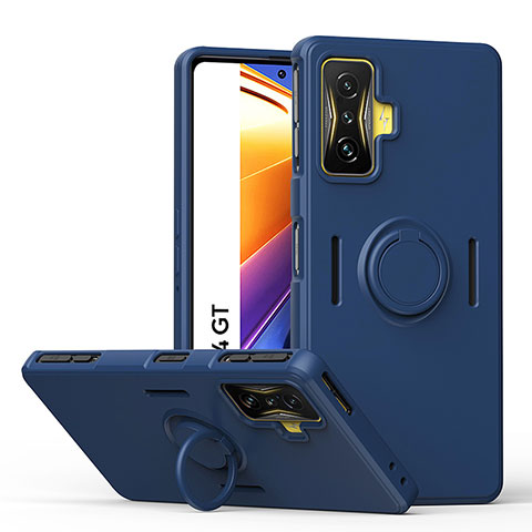 Custodia Silicone Ultra Sottile Morbida Cover con Magnetico Anello Supporto QW1 per Xiaomi Redmi K50 Gaming 5G Blu